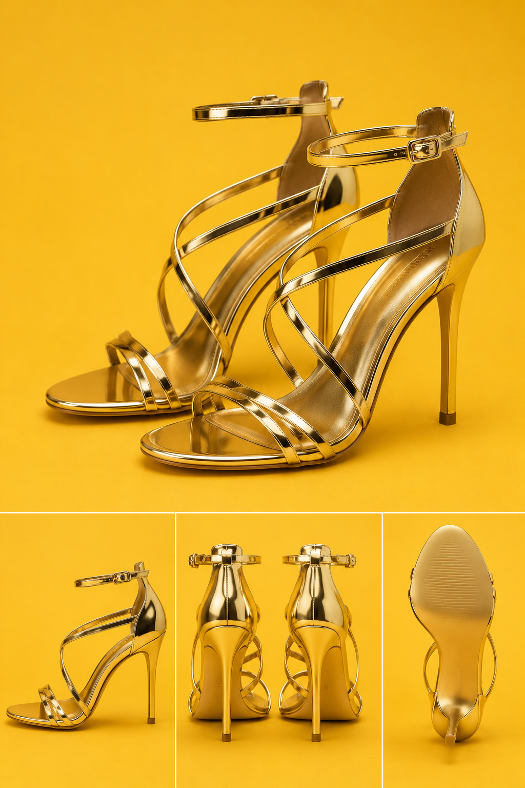 Gilded Strappy Stiletto Heels
